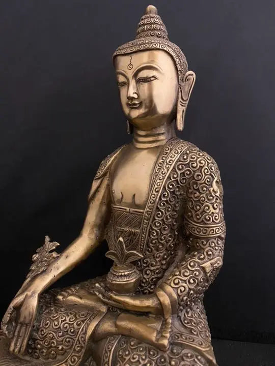 Estatua de Buda Tathagata tibetano, adorno de cobre con soporte, buena suerte, Feng Shui, arte antiguo, antiguo