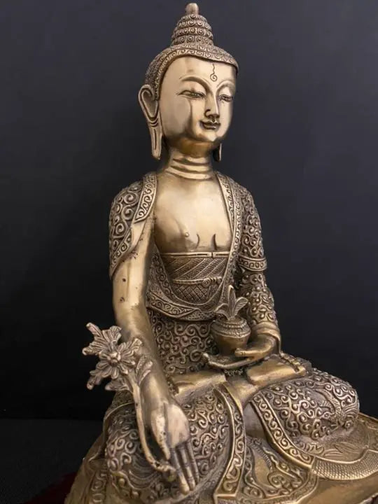 Estatua de Buda Tathagata tibetano, adorno de cobre con soporte, buena suerte, Feng Shui, arte antiguo, antiguo