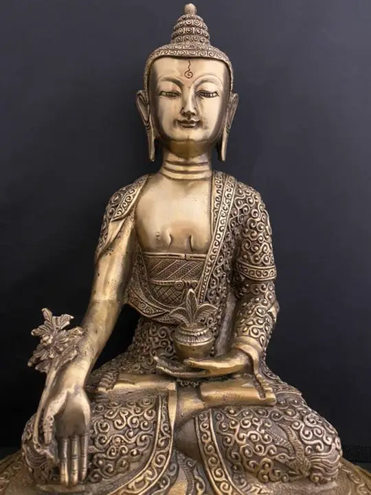 Estatua de Buda Tathagata tibetano, adorno de cobre con soporte, buena suerte, Feng Shui, arte antiguo, antiguo