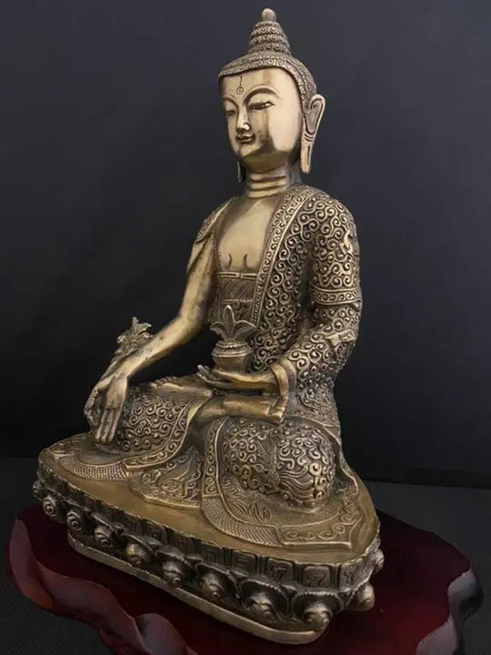 Estatua de Buda Tathagata tibetano, adorno de cobre con soporte, buena suerte, Feng Shui, arte antiguo, antiguo