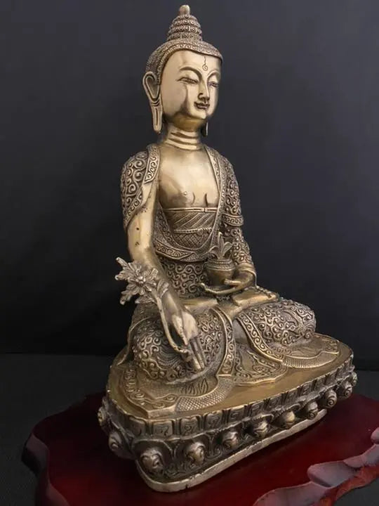 Estatua de Buda Tathagata tibetano, adorno de cobre con soporte, buena suerte, Feng Shui, arte antiguo, antiguo