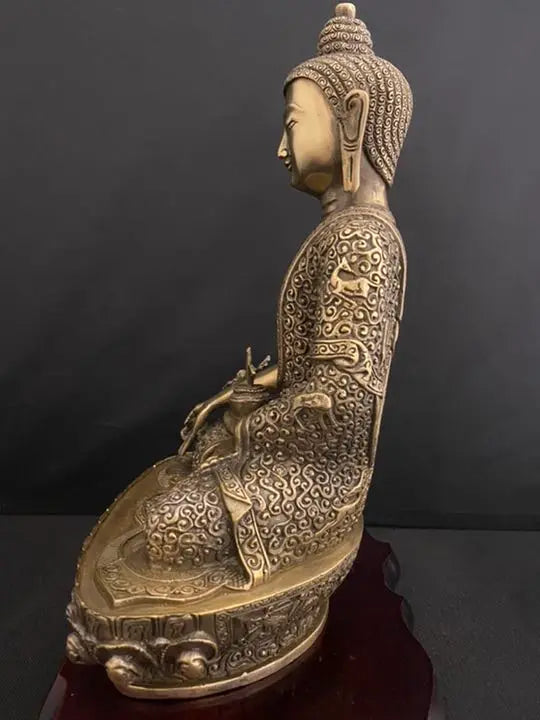 Estatua de Buda Tathagata tibetano, adorno de cobre con soporte, buena suerte, Feng Shui, arte antiguo, antiguo