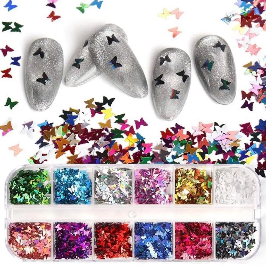 ⭐️Nail parts Butterfly 24 color ultra -thin nail art kit with one piece | ⭐️ ネイルパーツ　蝶　24色　極薄　ネイルアートキット　ピンセット１本付き