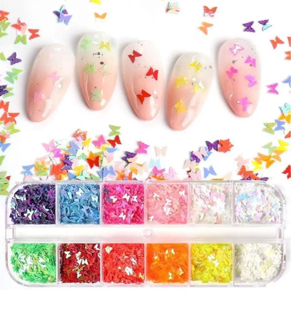 ⭐️Nail parts Butterfly 24 color ultra -thin nail art kit with one piece | ⭐️ ネイルパーツ　蝶　24色　極薄　ネイルアートキット　ピンセット１本付き