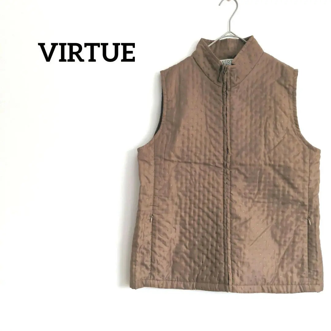 VIRTUE Quilted Vest Brown Size Free Houndstooth Lined