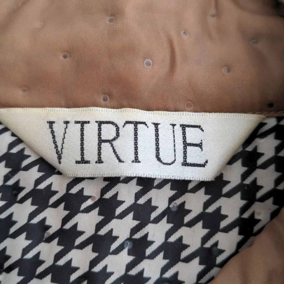 VIRTUE Quilted Vest Brown Size Free Houndstooth Lined