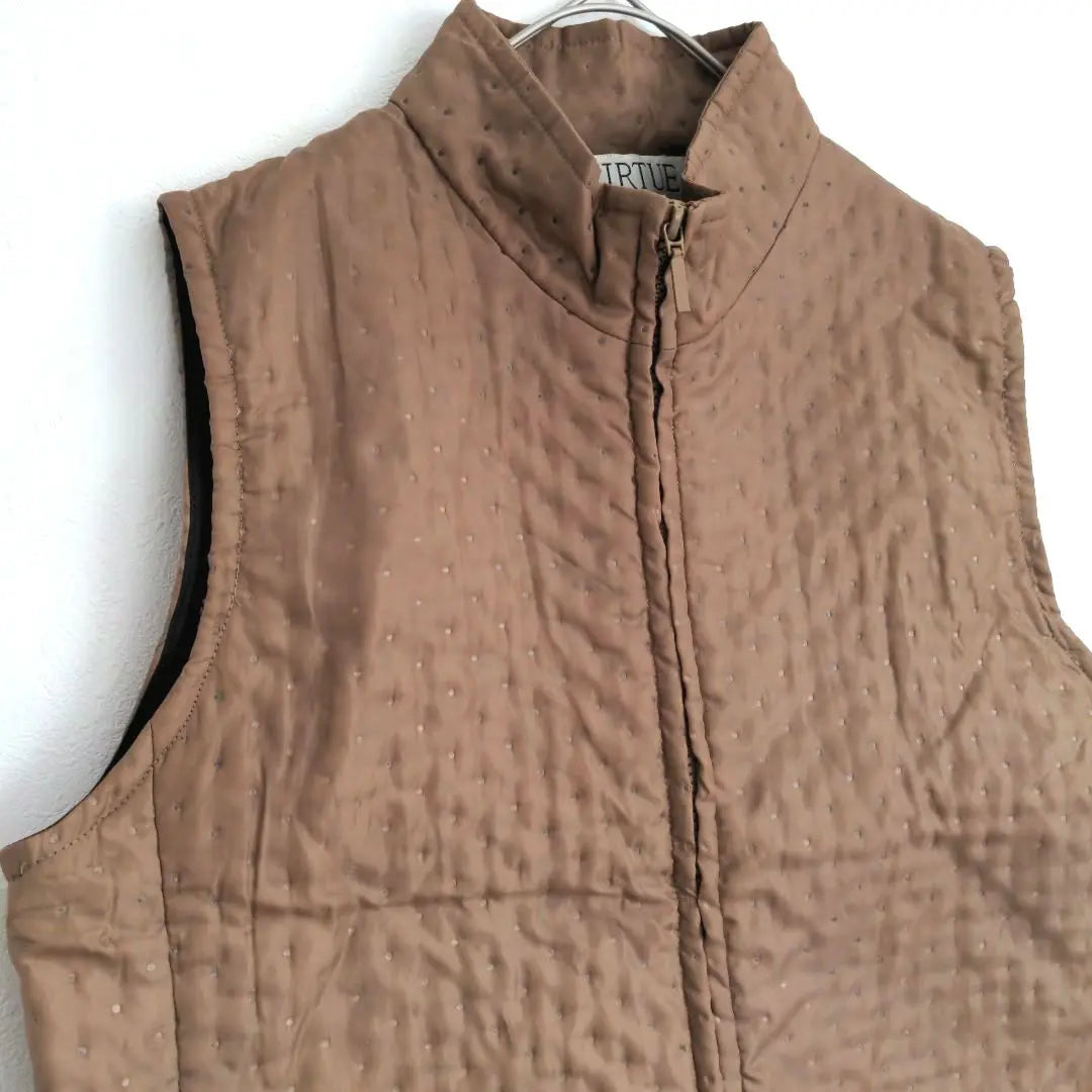 VIRTUE Quilted Vest Brown Size Free Houndstooth Lined