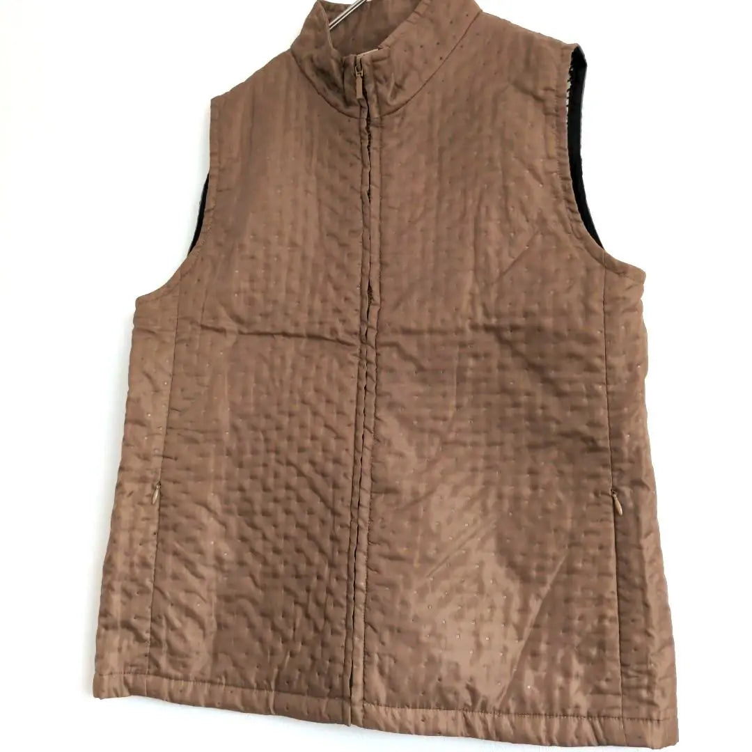 VIRTUE Quilted Vest Brown Size Free Houndstooth Lined