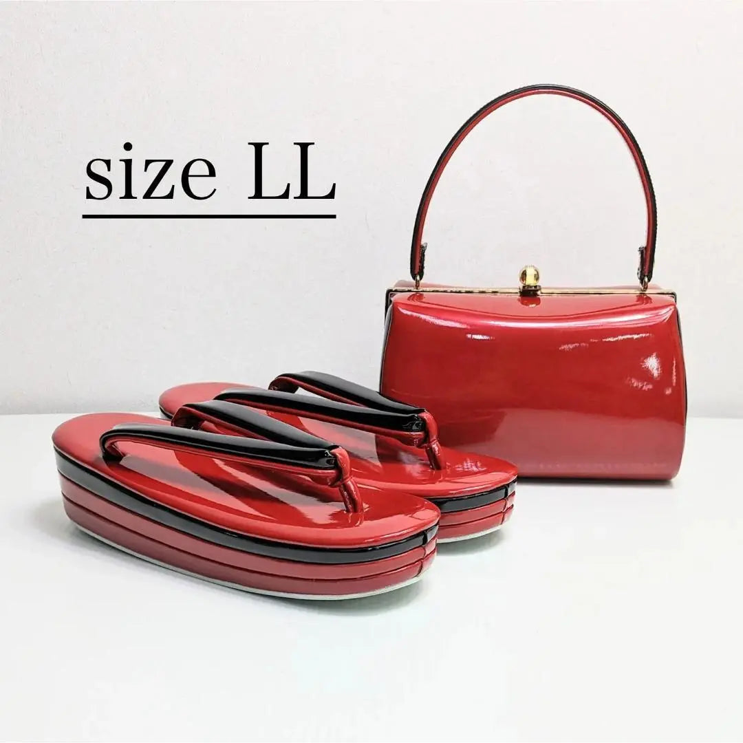 Japanese clothing sandals and bag set enamel red black red LL size w56-3