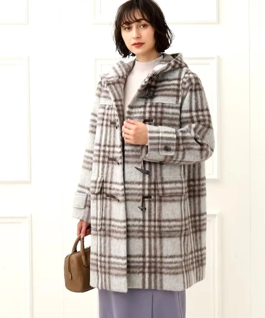 New tag Couture brooch coat shaggy check duffel coat