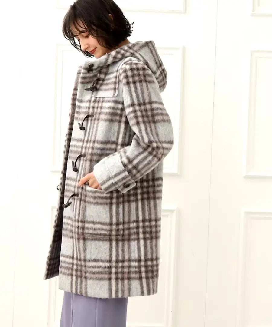 New tag Couture brooch coat shaggy check duffel coat