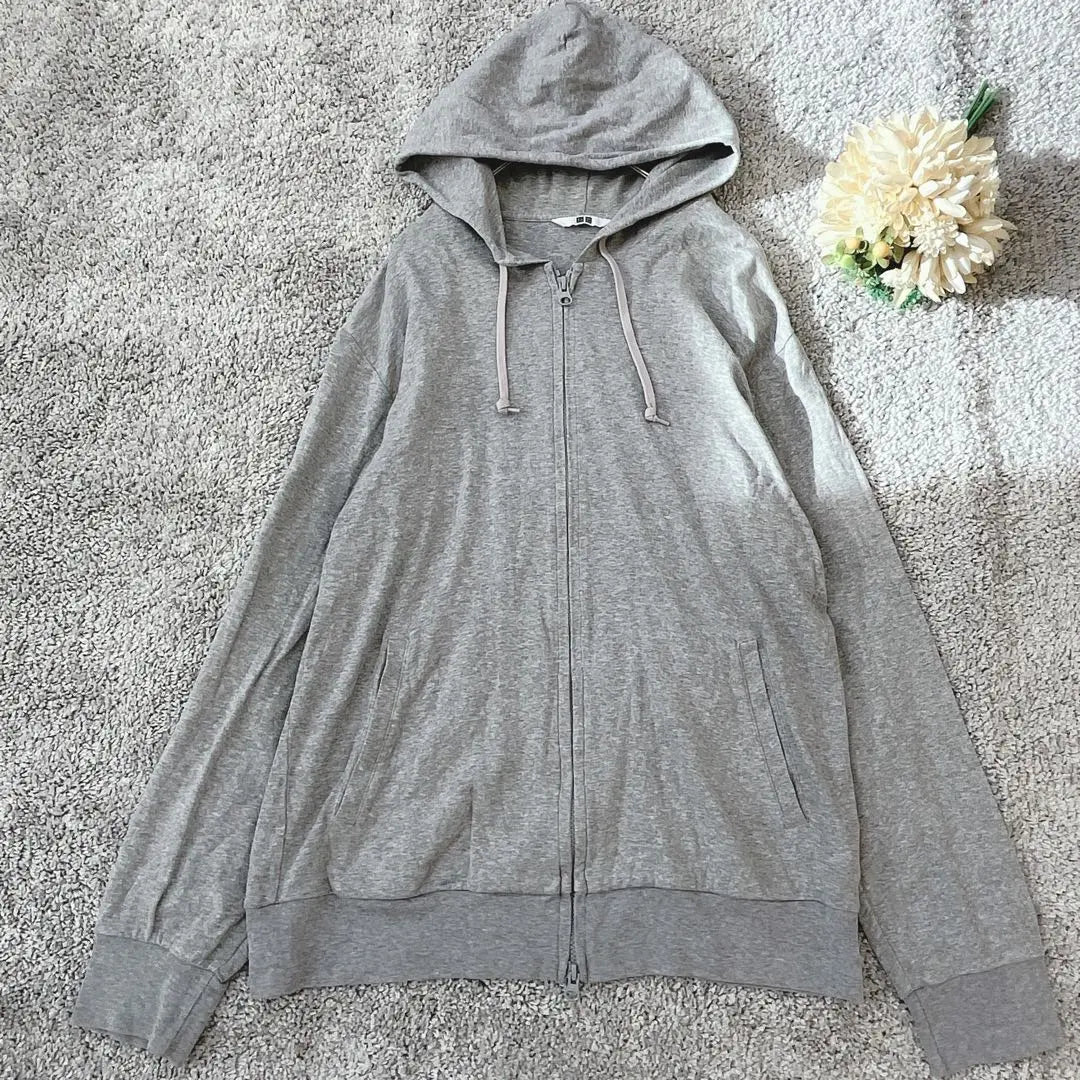 Uniqlo Zip-up Hoodie XL Stretch Thin Cotton Gray