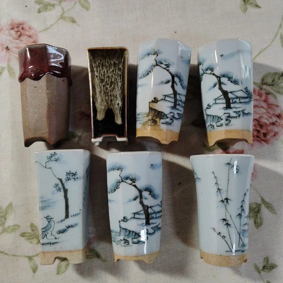 Landscape Painting Ceramic Flowerpot Set of 7 3