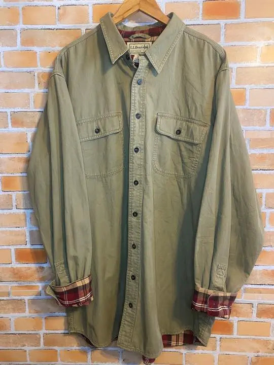 L.L.Bean Long-sleeved shirt Khaki with lining Popular colour Big size