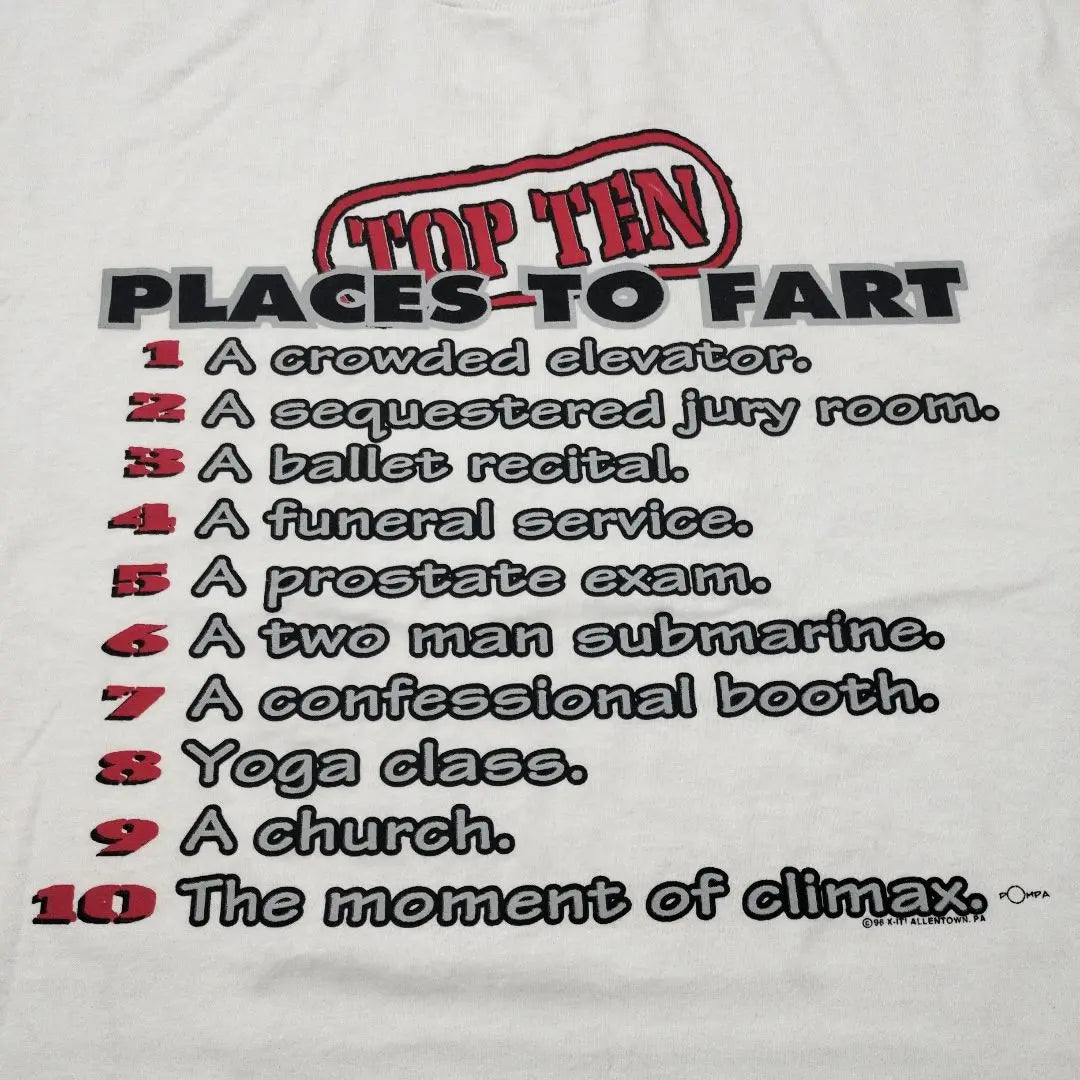 US Used Clothing 2 T-shirt 90s TOP TEN PLACES TO FART White