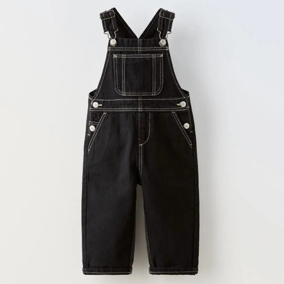 ZARA kids contrast stitching denim overalls