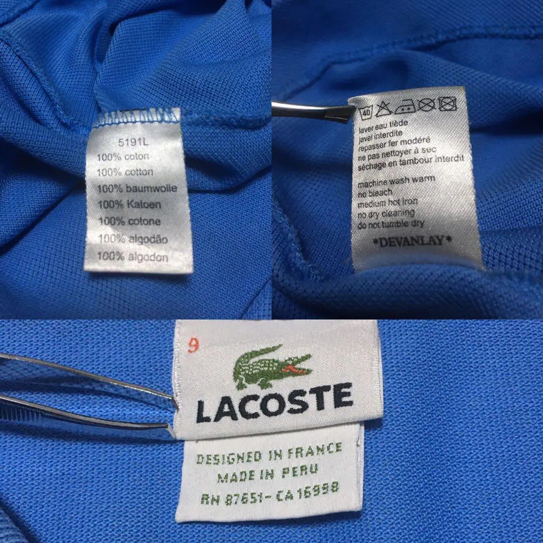 Lacoste Crocodile Logo Pierce Polo Shirt Normcore Equivalent to 2XL Light Blue☆