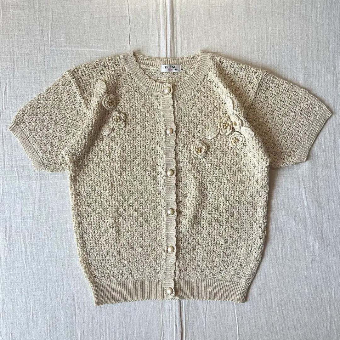 ~ 90s Vintage Three -dimensional flower flower crochet mesh knit cardigan | 〜90s　vintage　立体フラワー　花　クロシェ　メッシュニットカーディガン