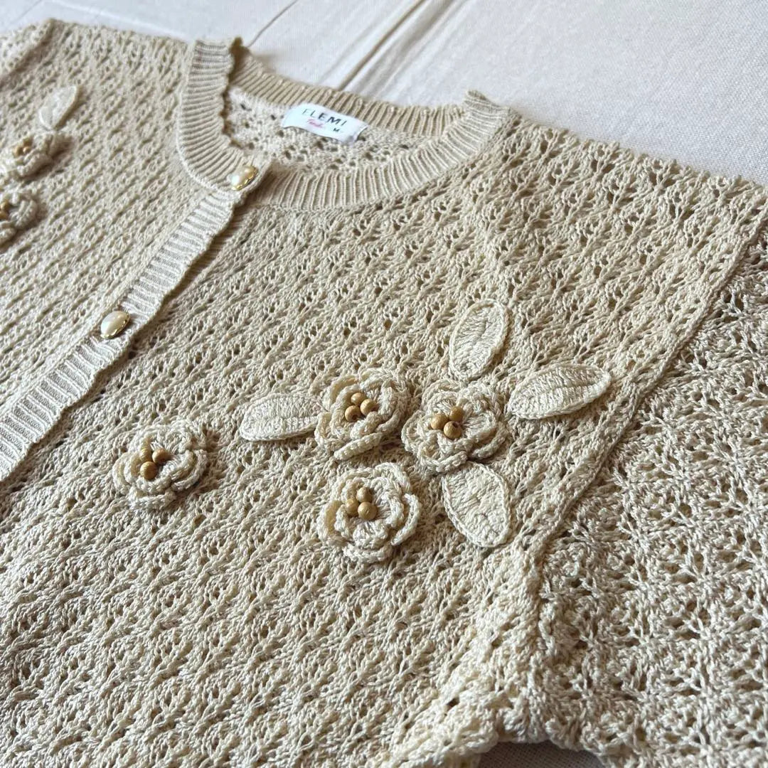 ~ 90s Vintage Three -dimensional flower flower crochet mesh knit cardigan | 〜90s　vintage　立体フラワー　花　クロシェ　メッシュニットカーディガン