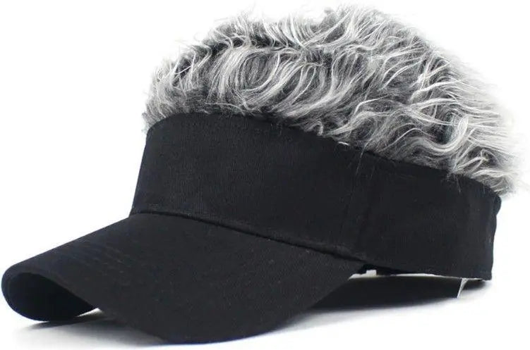 Black Silver Black and White Wig Sun Visor Outdoor Golf Fishing