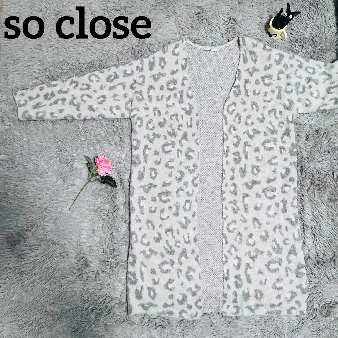 ★SO CLOSE Soap Roose Cárdigan largo con estampado de leopardo gris★Prendas de abrigo