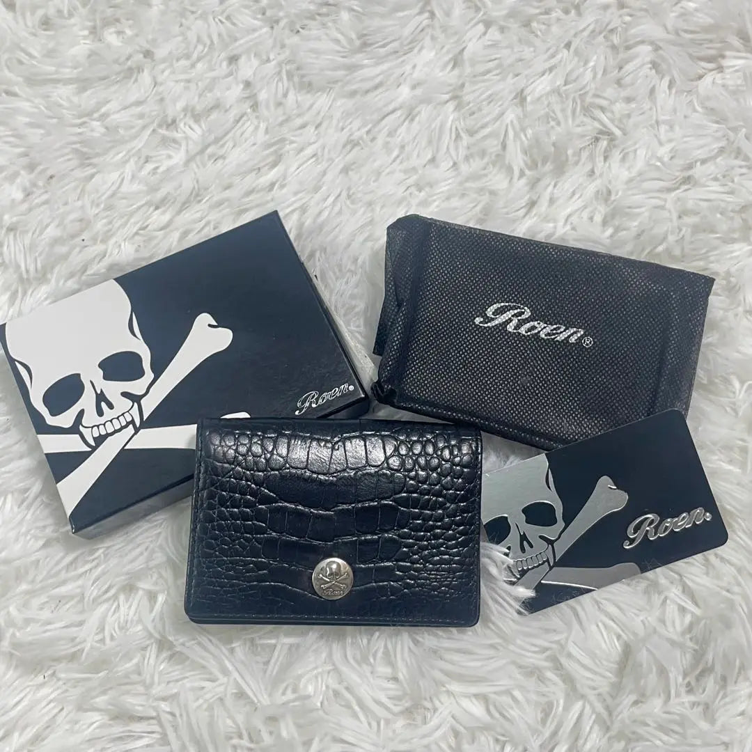 [Good condition] Roen Business Card Holder Leather Black Skull Crocodile Embossed Shape