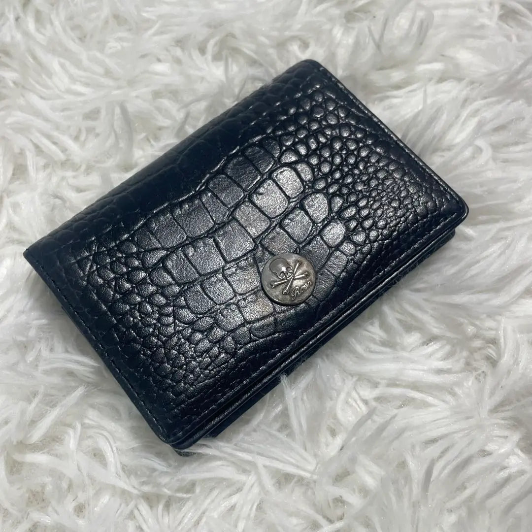 [Good condition] Roen Business Card Holder Leather Black Skull Crocodile Embossed Shape