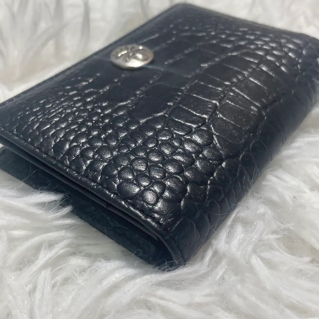 [Good condition] Roen Business Card Holder Leather Black Skull Crocodile Embossed Shape