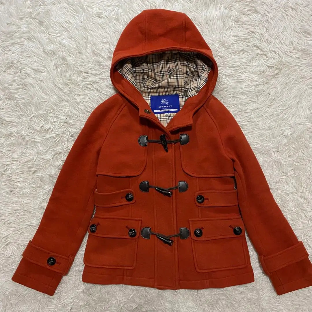 [Good condition] Burberry Blue Label Duffle Coat Orange M Nova Check