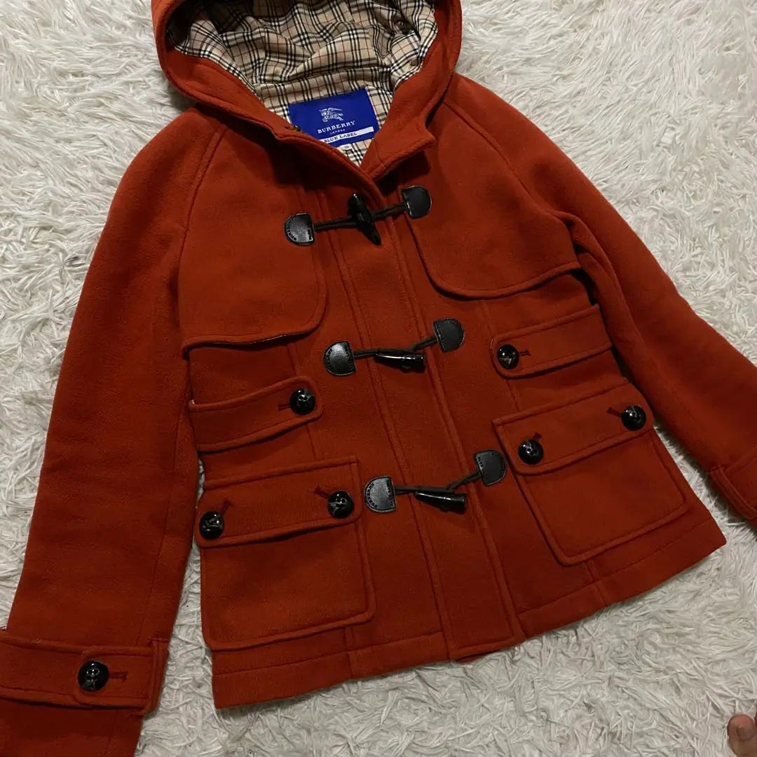 [Good condition] Burberry Blue Label Duffle Coat Orange M Nova Check