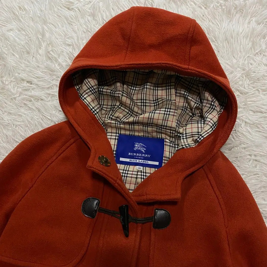 [Good condition] Burberry Blue Label Duffle Coat Orange M Nova Check