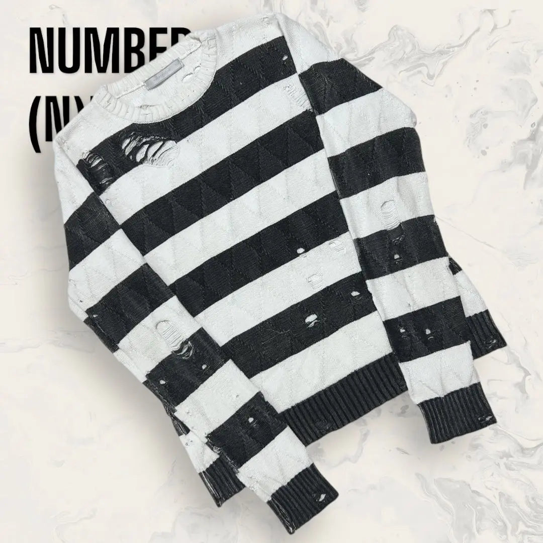 [Rare] NUMBER (N)INE Modern Age Damage Border Knit