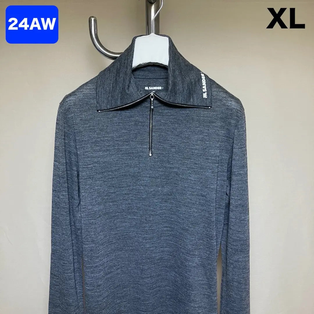 Nueva camiseta de punto con logotipo y media cremallera JIL SANDER XL 24aw 17387