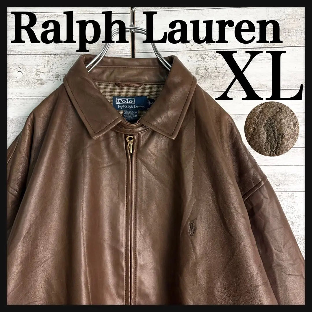 9348 [XL size] Ralph Lauren ☆ One-point embroidered logo leather jacket | 9348【XLサイズ】ラルフローレン☆ワンポイント刺繍ロゴレザージャケット