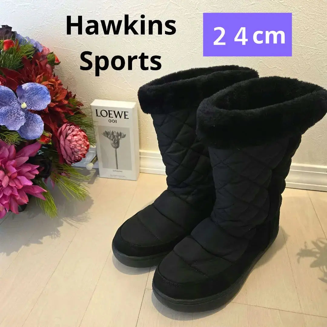 Botas Hawkins Sports Fur de piel de oveja negra semilargas 24 cm | Hawkins Sports ファーブラックムートンブーツ 24cm