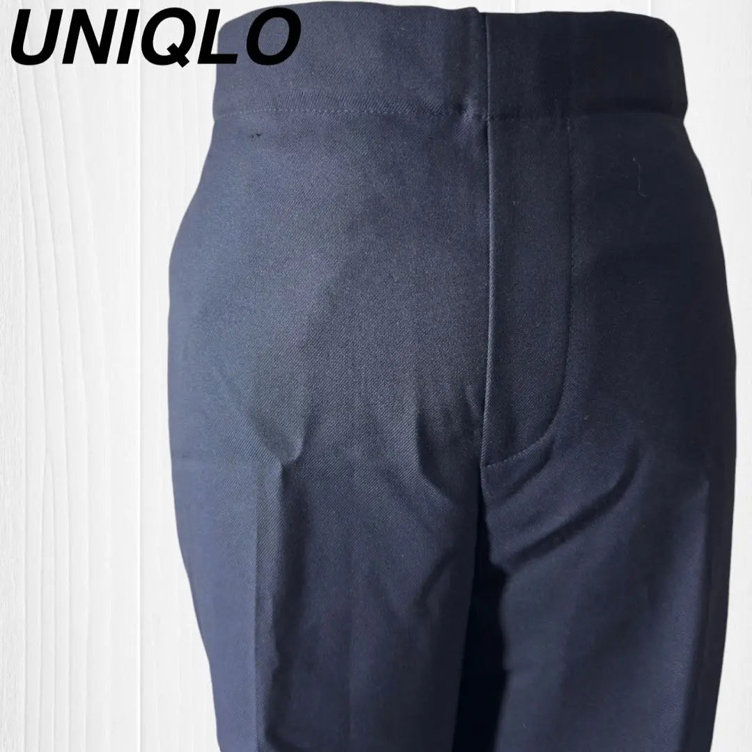 Uniqlo casual pants, back decoration pocket, elastic waist belt, plain navy blue