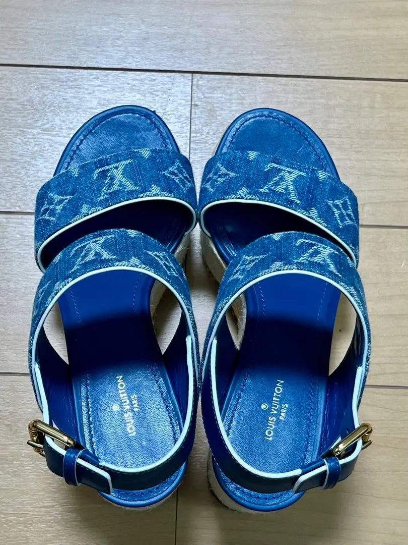 LV Louis Vuitton Denim Sandals Wedge Sole Starboard Line 37