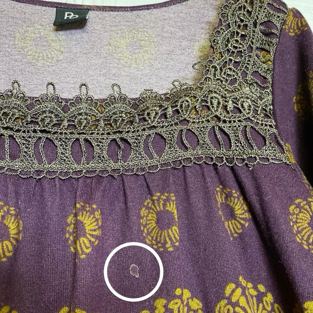 PQ Lace Tunic L Short Sleeve Purple Loose