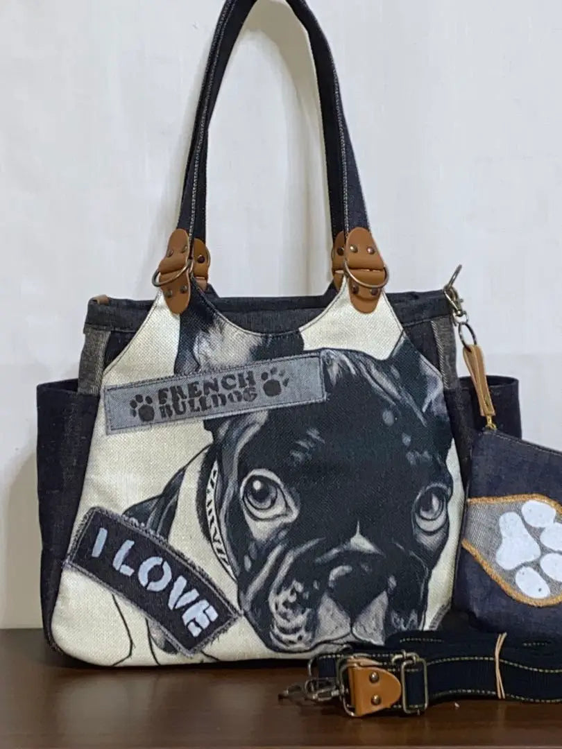 ☆ Okayama Denim ☆ Stencil ☆ French bulldog ☆ 4WAY Bag