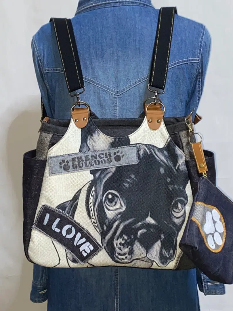 ☆ Okayama Denim ☆ Stencil ☆ French bulldog ☆ 4WAY Bag