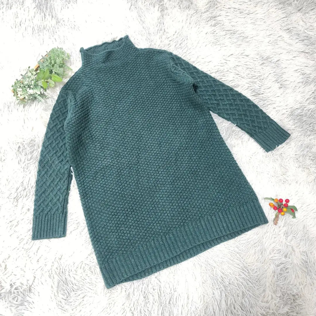 [Vintage] Vintage (F) Long Sleeve Knit Sweater Stand Neck Green