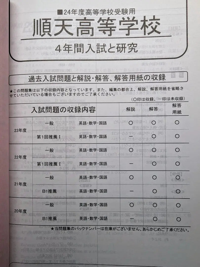 2012 Juntendo High School Past Questions High School Entrance Examination Questions 4 Years + 2011