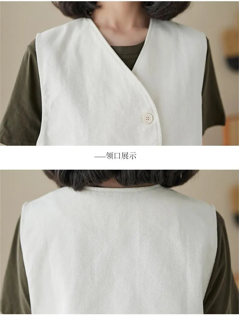 Highly stylish plain vest vest top simple button V-shaped collar