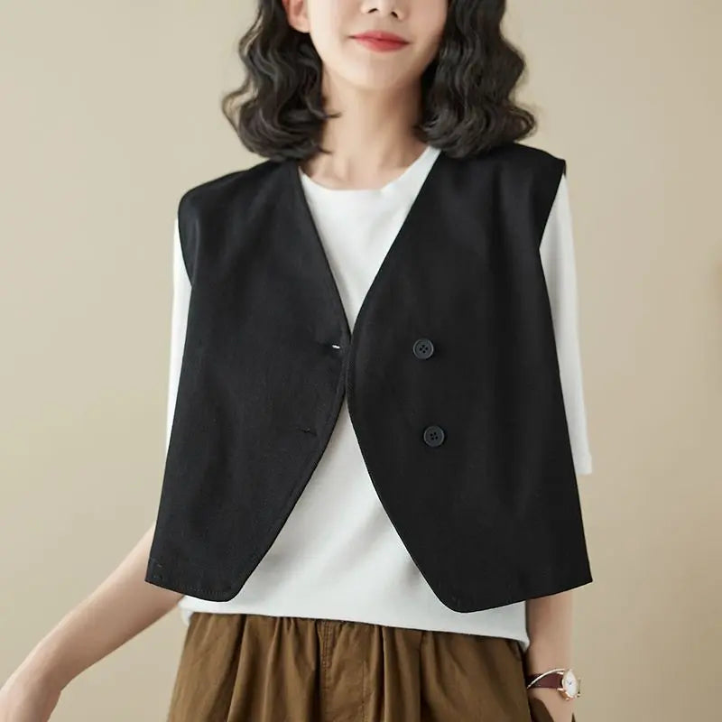 Highly stylish plain vest vest top simple button V-shaped collar