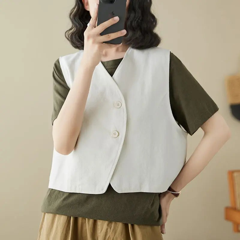 Highly stylish plain vest vest top simple button V-shaped collar