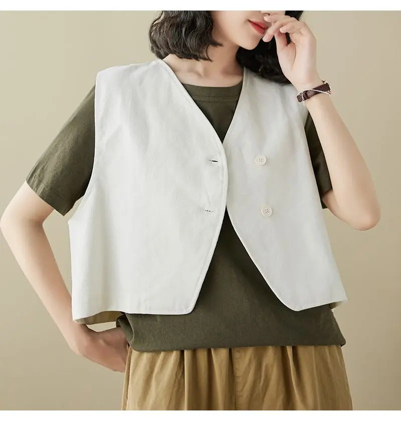 Highly stylish plain vest vest top simple button V-shaped collar