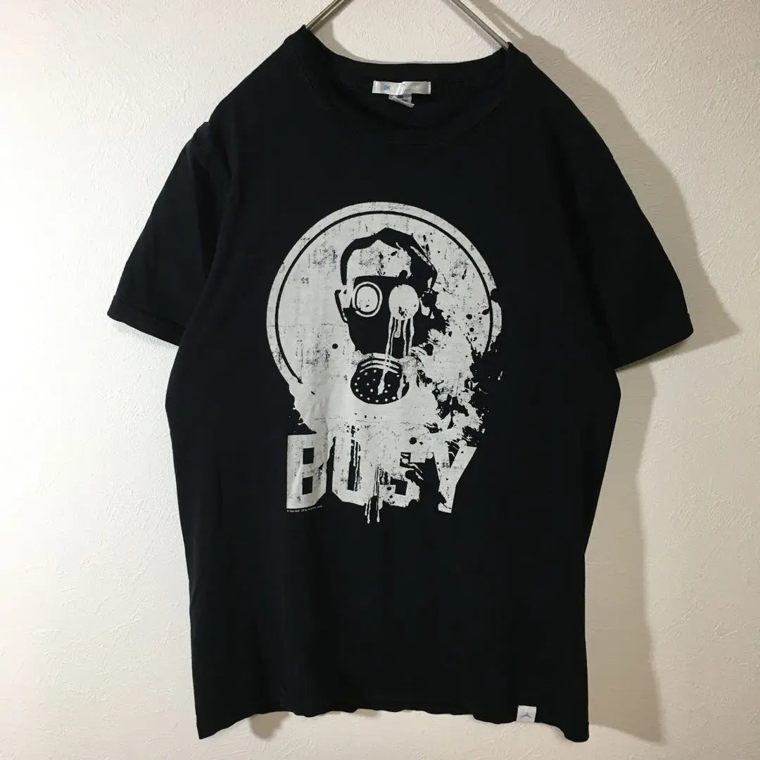 [Used clothing for unique style] Short sleeve print T-shirt, gas mask, impact, surreal T, black S