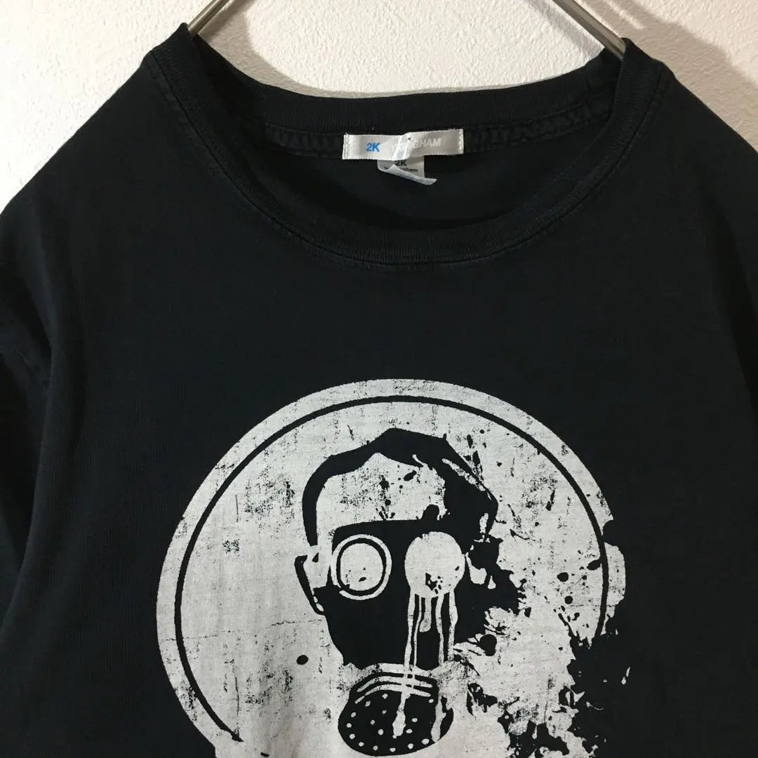 [Used clothing for unique style] Short sleeve print T-shirt, gas mask, impact, surreal T, black S