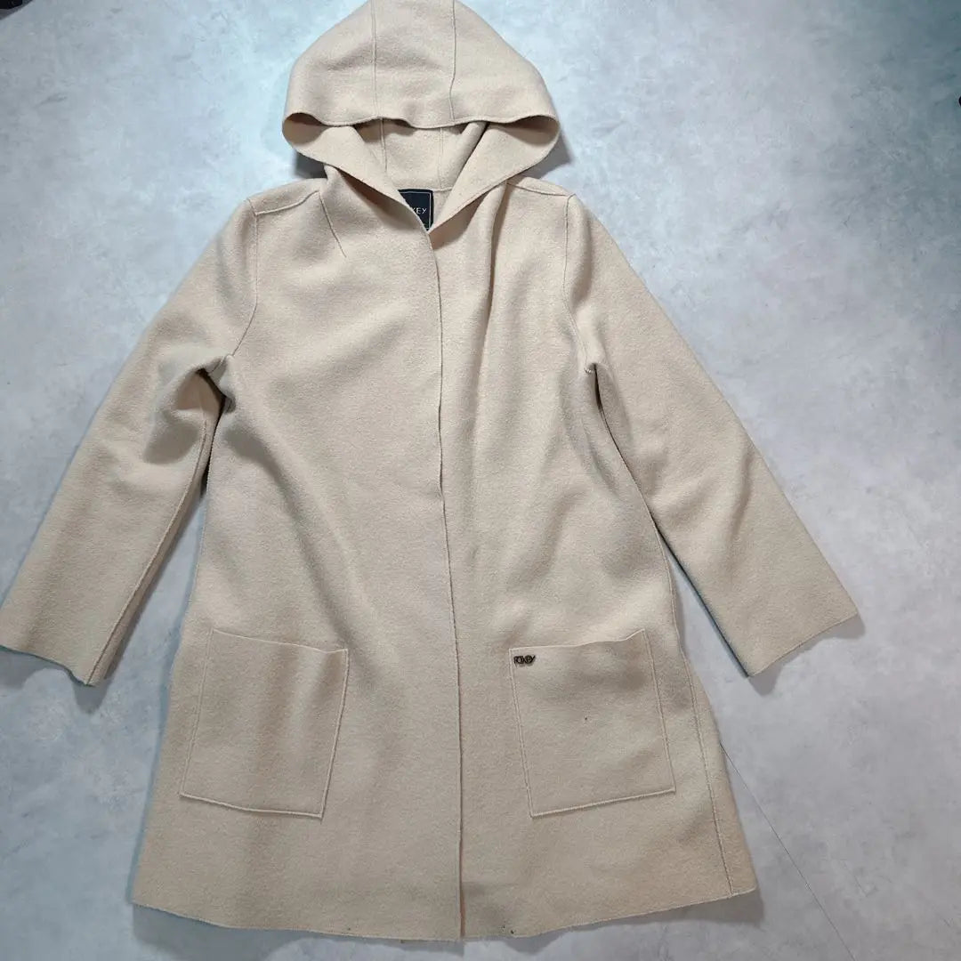 FOXEY Double Face Coat Beige Logo Fittings 40 Outerwear