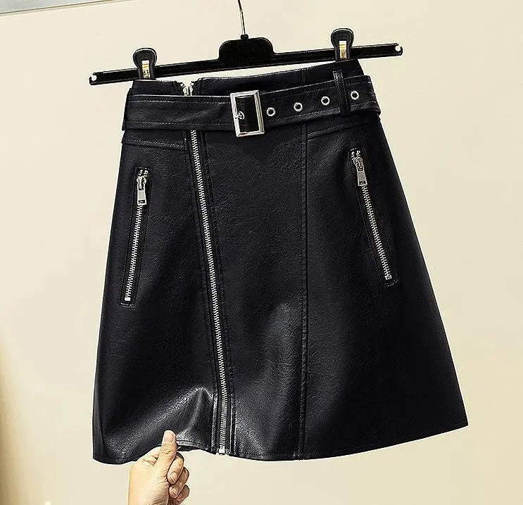 Large sizes for women, spring, autumn, winter, mini skirt, leather-like, eco-leather